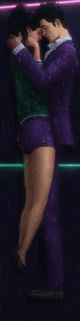 Free dark romance bookmark featuring a couple in matching purple outfits